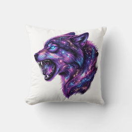 Cojín Decorativo Camiseta gráfica de lobo rugiendo en galaxia cósmi