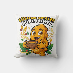 Cojín Decorativo Camiseta gráfica de raíz de cúrcuma de poder puro