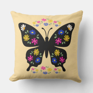Cojín Decorativo Camiseta mariposa con flores multicolor