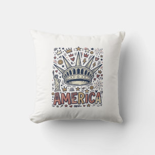 Cojín Decorativo Camiseta Patriótica Corona Libertad Vintage Améric