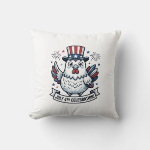 Cojín Decorativo Camiseta Patriótica de Pollo Celebración del 4 de
