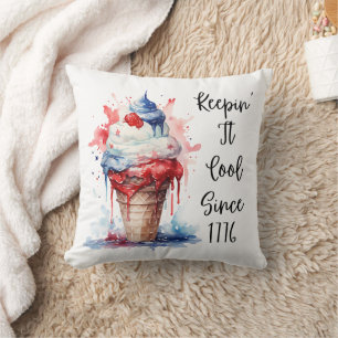 Cojín Decorativo Camiseta Patriótica del Crema de Hielo de Julio