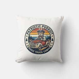 Cojín Decorativo Camiseta Patriótica del Tío Sam Gato Retro Atardec