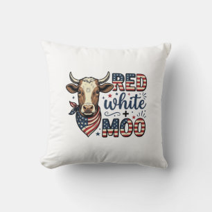 Cojín Decorativo Camiseta Patriótica Vaca Roja Blanca Moo 4 de Juli