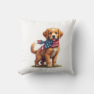Cojín Decorativo Camiseta Patriótica Vintage Cachorro Dorado Americ