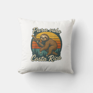 Cojín Decorativo Camiseta Pura Vida Costa Rica Perezoso Atardecer