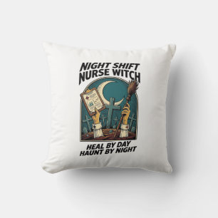 Cojín Decorativo Camiseta Retro de Bruja Enfermera del Turno Noctur