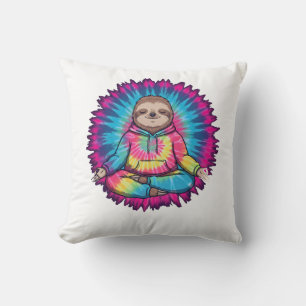 Cojín Decorativo Camiseta Tie-Dy de Perezoso Hippie con Signo de Pa