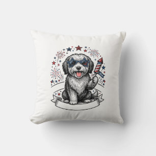 Cojín Decorativo Camiseta vector vintage fuegos artificiales perro