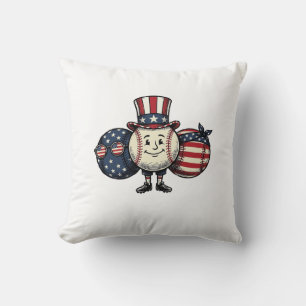 Cojín Decorativo Camiseta Vector Vintage Trío de Béisbol Patriótico