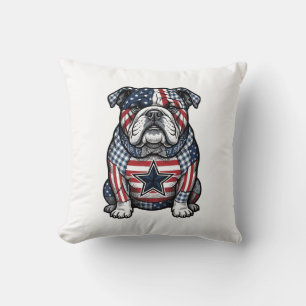 Cojín Decorativo Camiseta Vectorial de Perro Bulldog Patriótico Vin