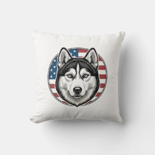 Cojín Decorativo Camiseta vectorial de perro patriótico Husky vinta