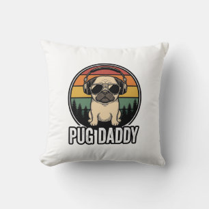 Cojín Decorativo Camiseta Vectorial de Perro Pug Daddy Vintage Suns