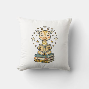 Cojín Decorativo Camiseta Vintage Amante de Libros Jirafa Leyendo L