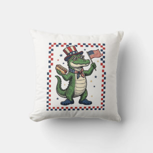 Cojín Decorativo Camiseta Vintage Bandera de Hot Dog de Cocodrilo P