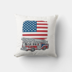 Cojín Decorativo Camiseta Vintage de Camión de Bomberos Patriótica