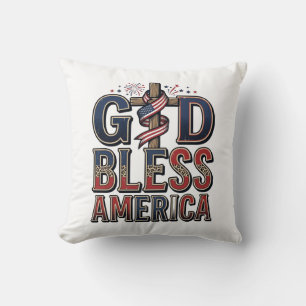 Cojín Decorativo Camiseta Vintage de Cruz Patriótica Dios Bendiga a