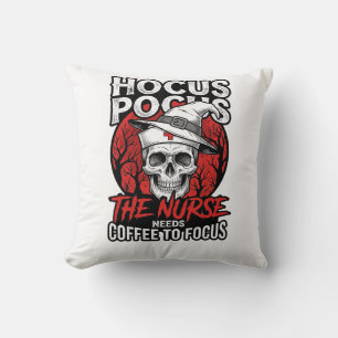Cojín Decorativo Camiseta Vintage de Enfermera de Calavera con Café