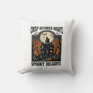 Cojín Decorativo Camiseta Vintage de Halloween con Noche de Octubre