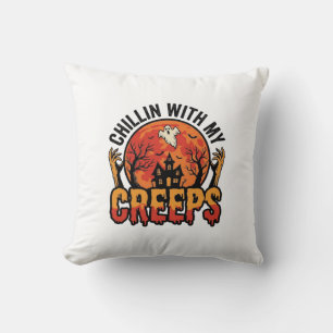 Cojín Decorativo Camiseta Vintage de Halloween Relajándome Con Mis