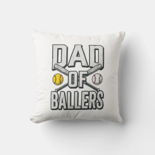 Cojín Decorativo Camiseta Vintage de Papá de Softbol y Béisbol de B
