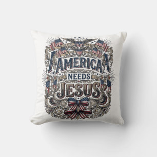 Cojín Decorativo Camiseta Vintage Patriótica América Necesita Jesús