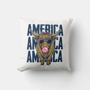 Cojín Decorativo Camiseta Vintage Patriótica de Vaca de las Tierras