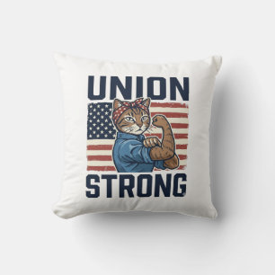 Cojín Decorativo Camiseta Vintage Patriótica Trabajadora Gato Fuert