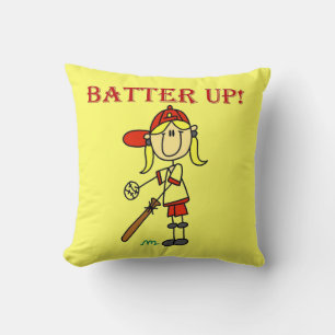 Cojín Decorativo Camisetas de softball para niñas Red Text Batter U