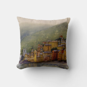 Cojín Decorativo Camogli, pintura acuarela italiana, Pillow