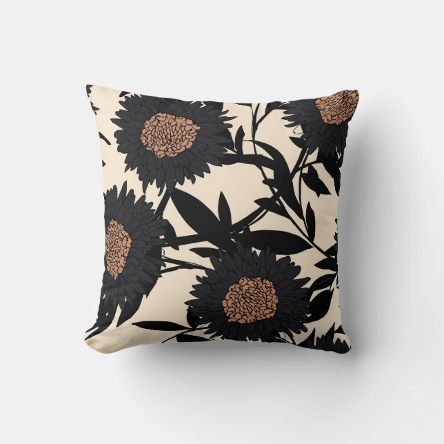 Cojín Decorativo Camomile negro, gerbera: fondo crema. (Anverso)
