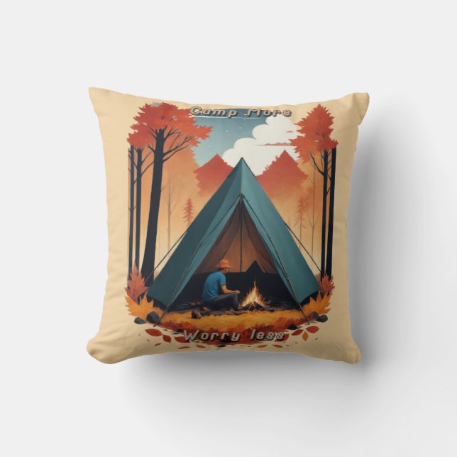 Cojín Decorativo Campamento más, preocupación menos (Anverso)