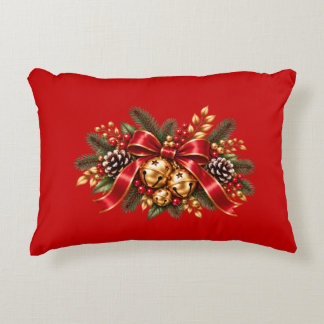Cojín Decorativo Campana de Navidad Lazo Rojo Festivo