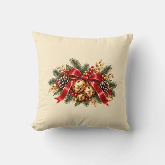 Cojín Decorativo Campana de Navidad Lazo Rojo Festivo