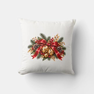 Cojín Decorativo Campana de Navidad Lazo Rojo Festivo