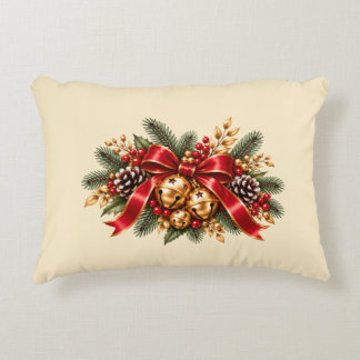 Cojín Decorativo Campana de Navidad Lazo Rojo Festivo