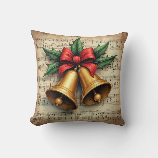 Cojín Decorativo Campanas de Navidad en partitura musical, (Anverso)