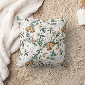 Cojín Decorativo Campanas de oro elegantes y patrón floral de invie