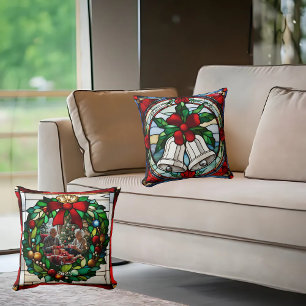 Cojín Decorativo Campanas de Plata Cinta Roja Falso Vidrio Estampad
