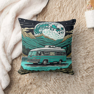 Cojín Decorativo Camper RV Vintage Turquesa en las Montañas Retro