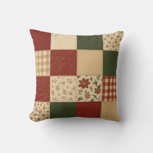 Cojín Decorativo Campesina verde roja de la cosecha rústica de quil