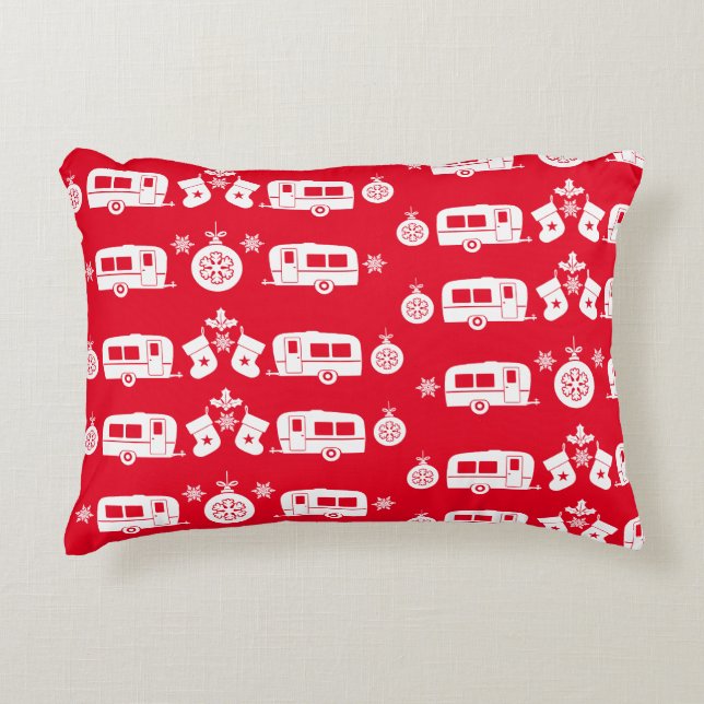 Cojín Decorativo Camping de caravanas felices Navidades (Anverso)