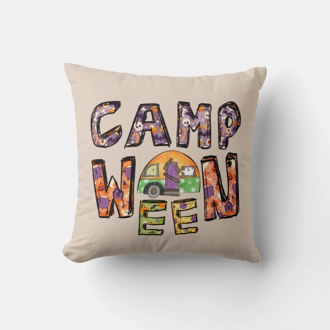 Cojín Decorativo Camping de Halloween | Pun de Word (Anverso)