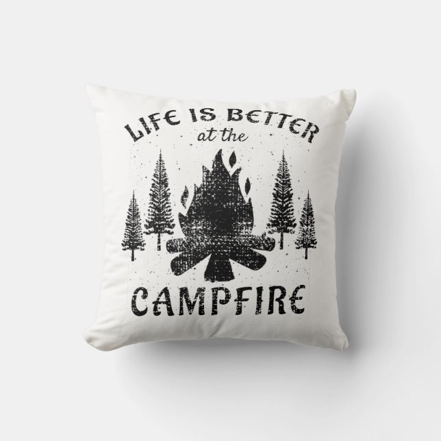 Cojín Decorativo Camping - La Vida Es Mejor En La Fogata (Anverso)