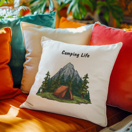 Cojín Decorativo Camping Life, con una carpa en los bosques mochill