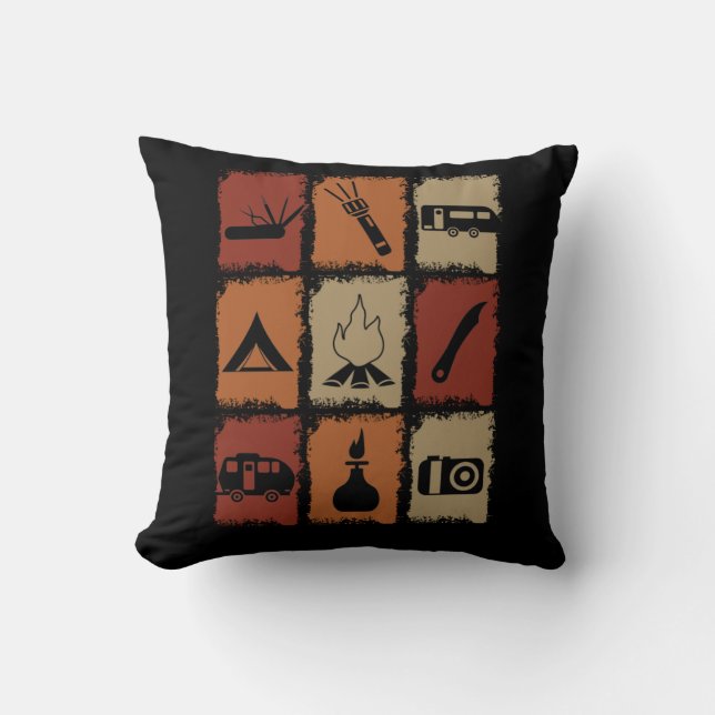 Cojín Decorativo Camping - Objetos de Camping Retro (Anverso)