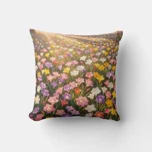 Cojín Decorativo Campo de Flores de Lirio Arcoíris Vibrante