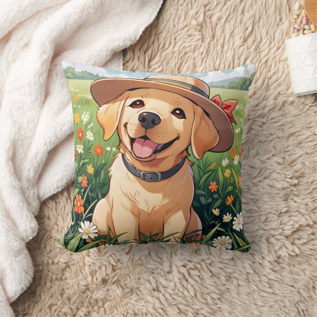 Cojín Decorativo Campo de flores Labrador (Manta)