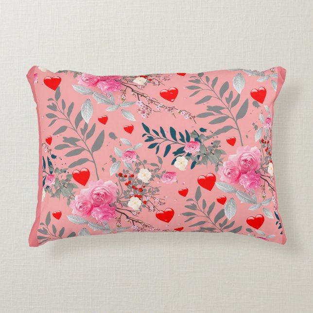 Cojín Decorativo Campo de flores rosadas (Anverso)
