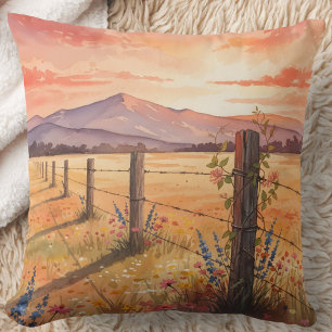Cojín Decorativo Campo de flores silvestres al atardecer sereno